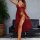Woman wearing a sexy sheer lace sleep dress in burgundy, featuring delicate straps and flowing fabric, perfect for intimate n...