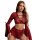 Woman modeling red sheer lace lingerie set with deep v neckline, flared sleeves, and detachable ties — sexy sheer lingerie se...
