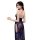 Curvy woman wearing a navy blue plus size lace babydoll dress with sheer mesh panels and high slit, showcasing elegant sleepw...