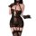 Black lace lingerie set with garter straps and gloves, featuring sheer fabric and intricate detailing for a seductive look.
