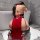 Back view of plus size lace sleepwear: backless sheer kimono nightgown with floral trim, red velvet panel, and garter straps.