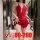 Woman modeling red lace bodysuit with tie-neck and open-crotch design, plus size lingerie for up to 200 lbs.