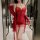 Woman modeling red lace lingerie set with sheer robe, elegant and spicy design for couples, plus size up to 200 lbs.
