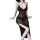 Woman wearing plus size deep v-neck sheer mesh nightgown with high slit, elegant black lingerie for curvy figures.