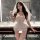 Woman in white lace temptation lingerie set with veil, posing in bathroom. sexy bridal cosplay outfit for romantic wedding ni...
