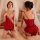 Sexy womens ice silk lace cami sleep dress set – pure & alluring lounge wear, featuring elegant red design with lace details,...