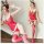 Sexy red velvet bodysuit with reindeer antlers and festive bow details, perfect for holiday-themed costumes.