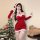 Sexy christmas costume skirt outfit featuring santa hat and stockings, perfect for halloween cosplay, parties, and stage perf...