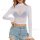 Woman wearing a white sheer mesh long sleeve crop top with high neck, styled as sexy lingerie for bold confidence.