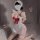 Sexy maid costume for women featuring a white lace dress with red accents, perfect for seductive sleepwear or bedroom outfits...