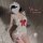 Sexy maid costume for women featuring a white lace dress with red bows, perfect for sleepwear or bedroom outfits.