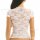 Woman wearing a white lace floral print top with a square neck, showcasing a trendy and sexy lingerie-inspired design.