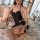 Elegant black yueni sexy lingerie set 2024, featuring a seductive sleepwear design with delicate straps and a flowing skirt, ...