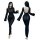 Front view of a black sheer long-sleeve nightgown dress with a deep back cutout, perfect for couples vacation wear.