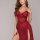 Elegant red lace sleep dress featuring sheer mesh fabric, high slit design, perfect for breathable nightwear.