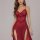 Sexy lace sleep dress featuring sheer mesh fabric, high slit design, elegant and breathable style for women.