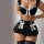Sexy lace bow cami set featuring black lace with white bows, perfect for women seeking pure and tempting lingerie.