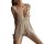 Woman wearing sheer lace sleep dress with ruffles and bow details, flirty pure-temptation lingerie nightgown 2025 collection.