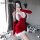 Sexy furry strap nightdress with red velvet and white fur trim, perfect for festive occasions. ideal for women seeking stylis...