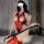 2025 New Year Red Lace Bodysuit with Chains & Cutouts – Sexy Women's Erotic Lingerie Set - Product Image