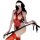 Sexy womens erotic lingerie set featuring a red lace bodysuit with chains and cutouts, paired with matching stockings and a w...