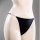 Black g-string briefs featuring a low-rise design with high slits, made from breathable cotton fabric for comfort and eleganc...