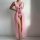 Pink sheer lace long slip dress with ruffled details, sensual mesh backless design, perfect nightgown and lingerie set for wo...