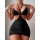 Elegant black mesh slip dress with lace-up detail, perfect for sexy sleepwear and intimate apparel.
