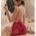 Sexy plus size lingerie set featuring lace cheongsam sleepwear with sheer mesh, high slit, and provocative design.