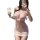 A woman poses in a luxurious pink halter bodycon dress featuring a high slit and tight fit, holding a glass of champagne whil...