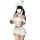 A woman wearing a white maid costume with bunny ears, featuring a frilly top and skirt, perfect for a cute japanese-style out...