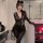 Womens sexy black lace bodysuit with dual zippers, open-crotch design, and sheer tight-fit silhouette — plus size one-piece l...