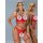 Sexy red lace push-up lingerie set with foot chains, featuring sheer mesh bra and panty for spring summer.