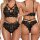 Sexy black lace bra and panty set with crisscross straps, floral embroidery, and scalloped edges — plus size erotic lingerie ...