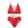 Red lace bra and panty set with scalloped edges, strappy back design, and intricate floral patterns for women’s intimate appa...