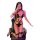 Woman in black leather maid costume with bondage straps, fishnets, and choker—sexy bdsm lingerie set for cosplay or roleplay.