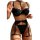 Black lace lingerie set with garter belt and halter bra, featuring delicate floral embroidery and adjustable straps for a sex...