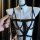 Sexy secretary costume with lacy hollow-out bodysuit, bondage chains, and choker for womens role play lingerie.