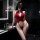 Woman in red lace bodysuit leaning on black bathroom counter, showcasing pure & seductive lace bodysuit set – sexy sleepwear ...