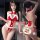 Mannyan christmas velvet bodysuit set: sexy open-crotch sleepwear with halter tie & plush trim, front and back views.