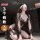 Woman kneeling in black lace lingerie and sheer robe with blindfold, wearing qqny pure allure sleepwear set for elegant seduc...
