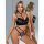 Woman modeling black leopard print lace lingerie set with push-up bra and matching panties, designed for small busts.