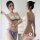 Woman modeling suoqing pearl bikini set with lace butterfly bra and matching panty, shown front and back view.
