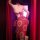 Woman wearing red dunhuang flying apsara lingerie set with gold floral patterns, sheer mesh bodysuit inspired by hanfu style.
