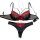 Luxury lace sheer bra set with floral embroidery, plus size sexy lingerie for women in black and red.