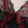 Black lace bodysuit with red floral embroidery, sheer mesh design, open-crotch lingerie for women, european style.