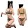 Woman modeling plus size leopard lace bondage bra set with open-crotch design, cat ears, and thigh-high stockings for passion...