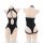 Black strappy halter bodysuit with open-crotch and cut-out details, shown front and back on mannequin.