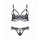 Black lace thong bra set with pink bows, featuring an open-crotch design for intimate nights and bedroom play.