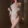 Sheer white sakura passion lingerie set with red bikini, wet-look sleepwear for seductive bedtime allure.